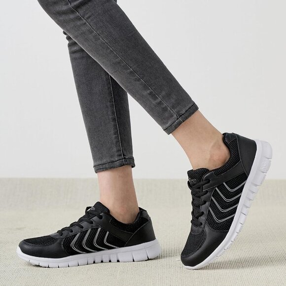 Womens Sneakers Fashion Walking Casual Black Lightweight Tennis Shoes - Picture 5 of 5